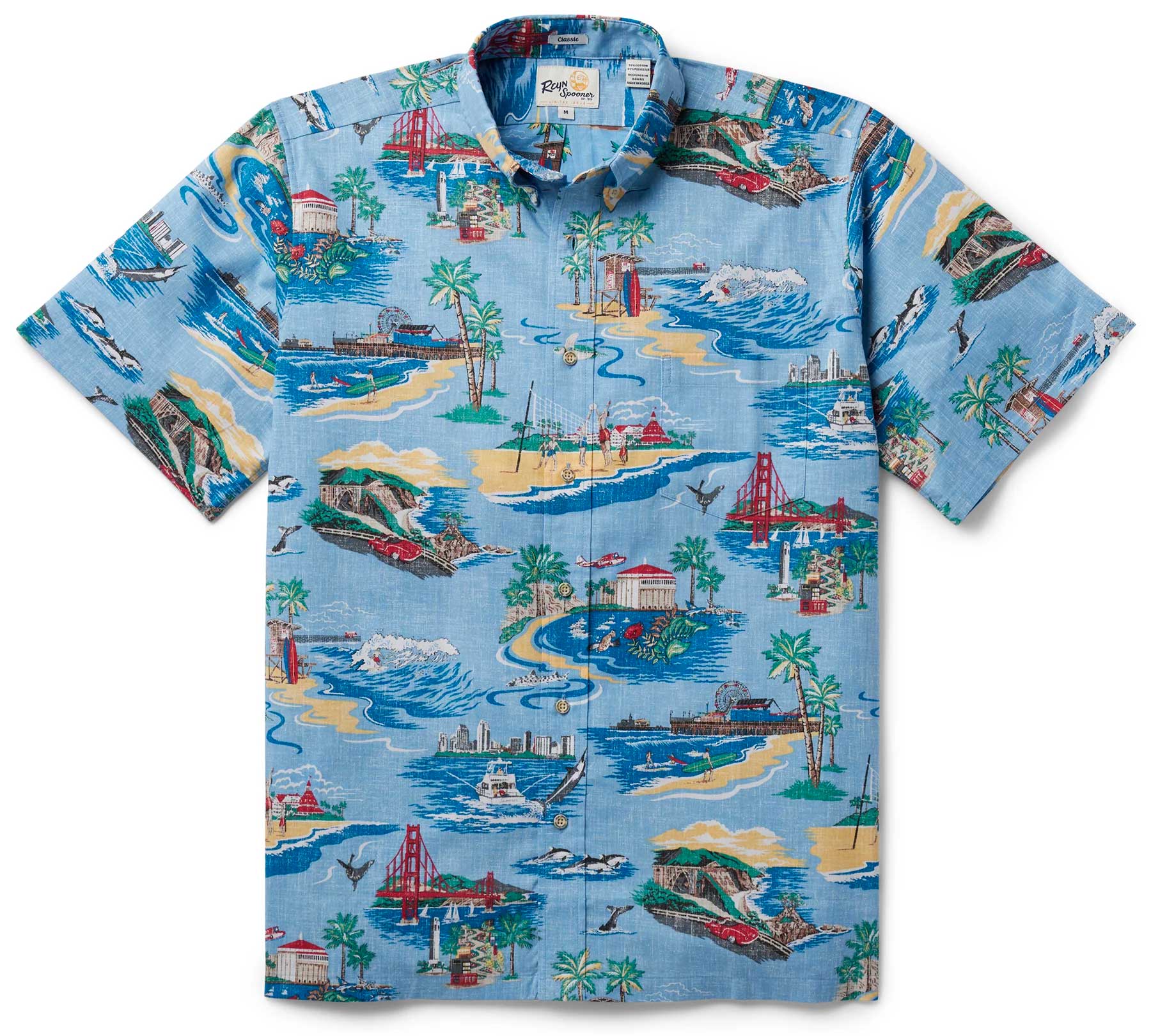 Reyn Spooner Surfers Paradise Classic Fit Short Sleeve Button-Down Shirt in Nile Blue