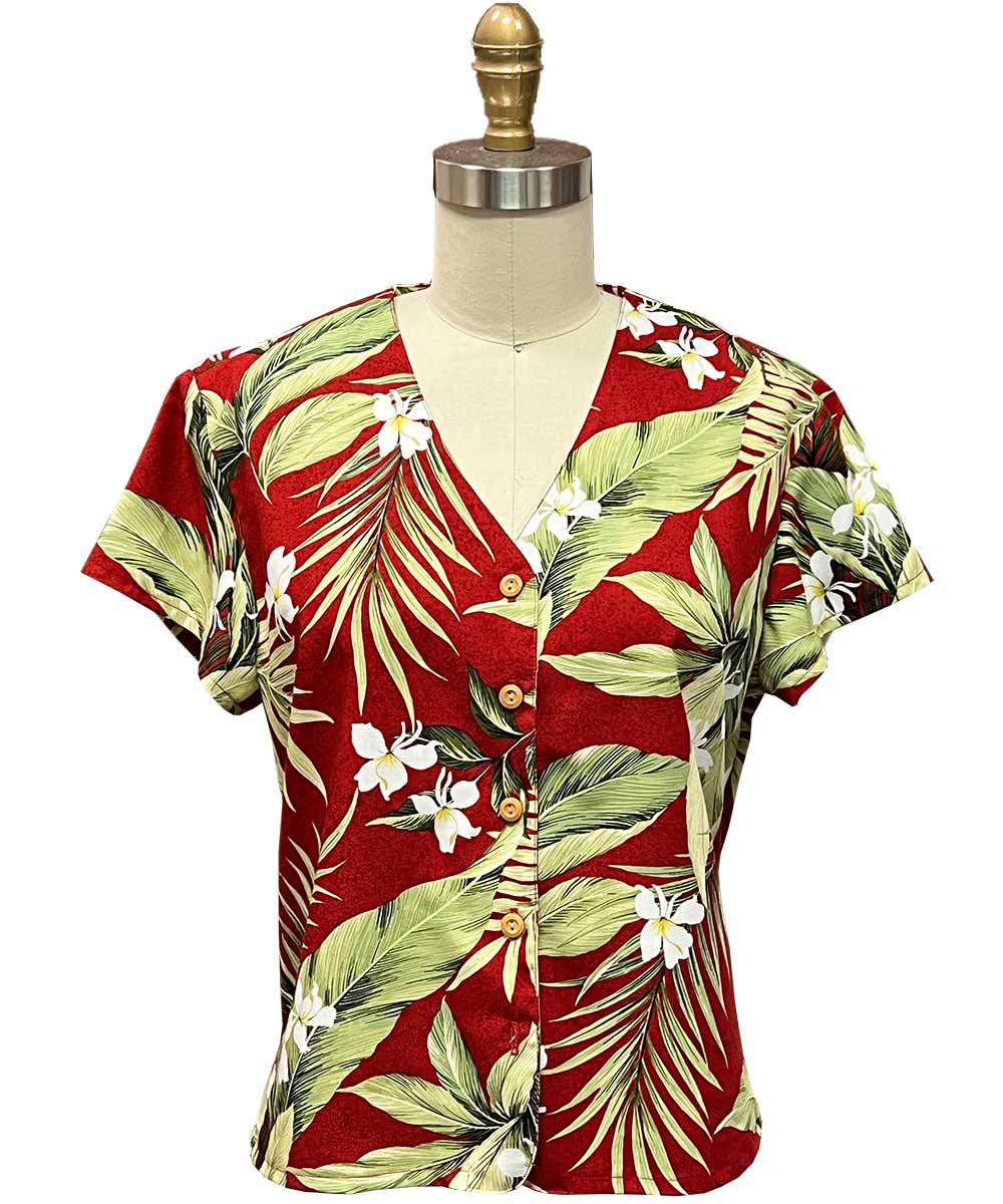 Paradise Found White Ginger Red Hawaiian Shirt X-Large