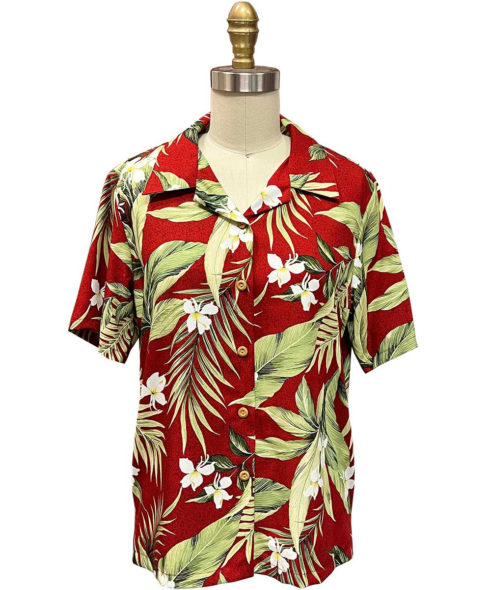 Paradise Found White Ginger Red Hawaiian Shirt X-Large