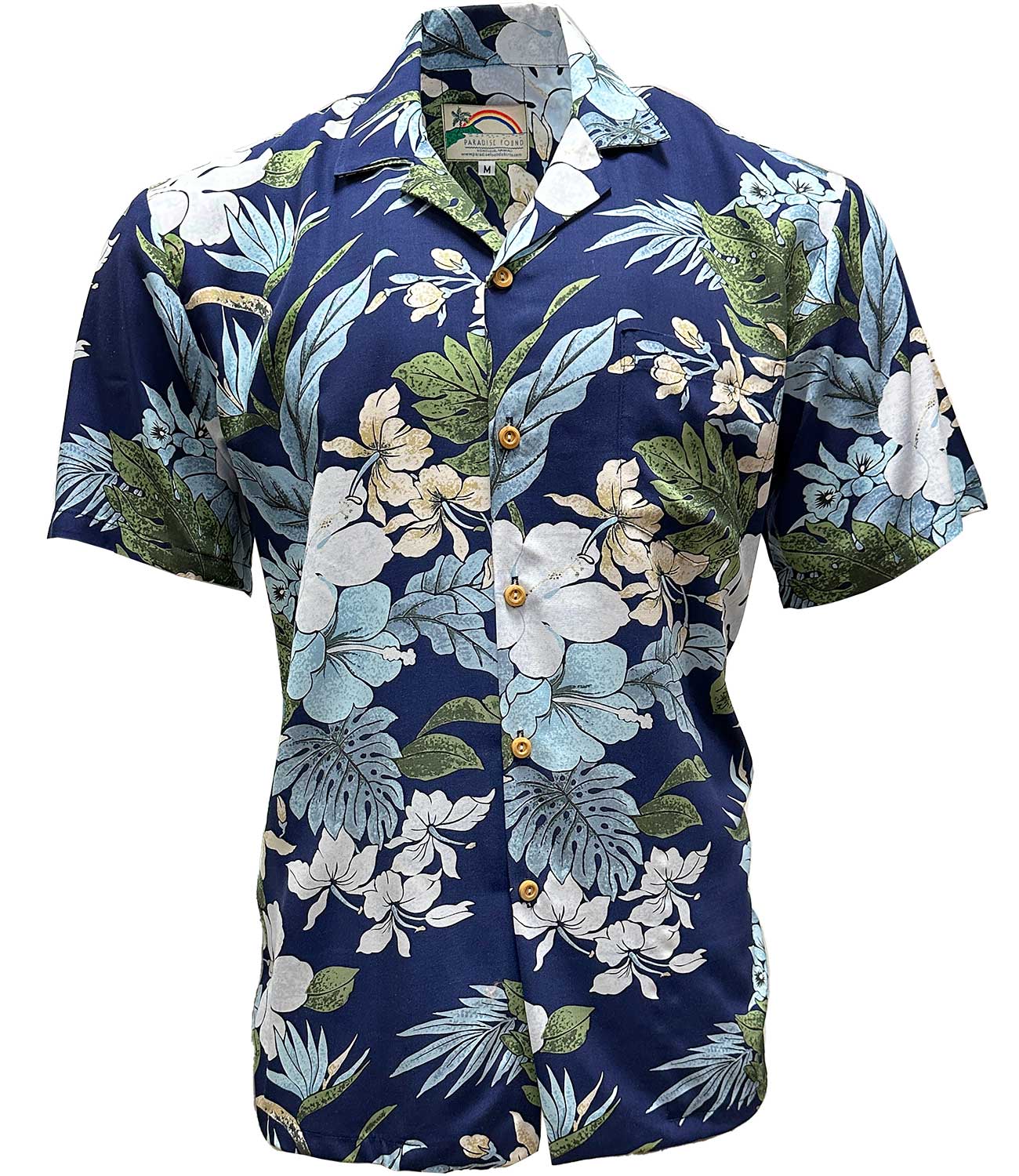 Paradise Found Watercolor Hibiscus Blue Hawaiian Shirt X-Large