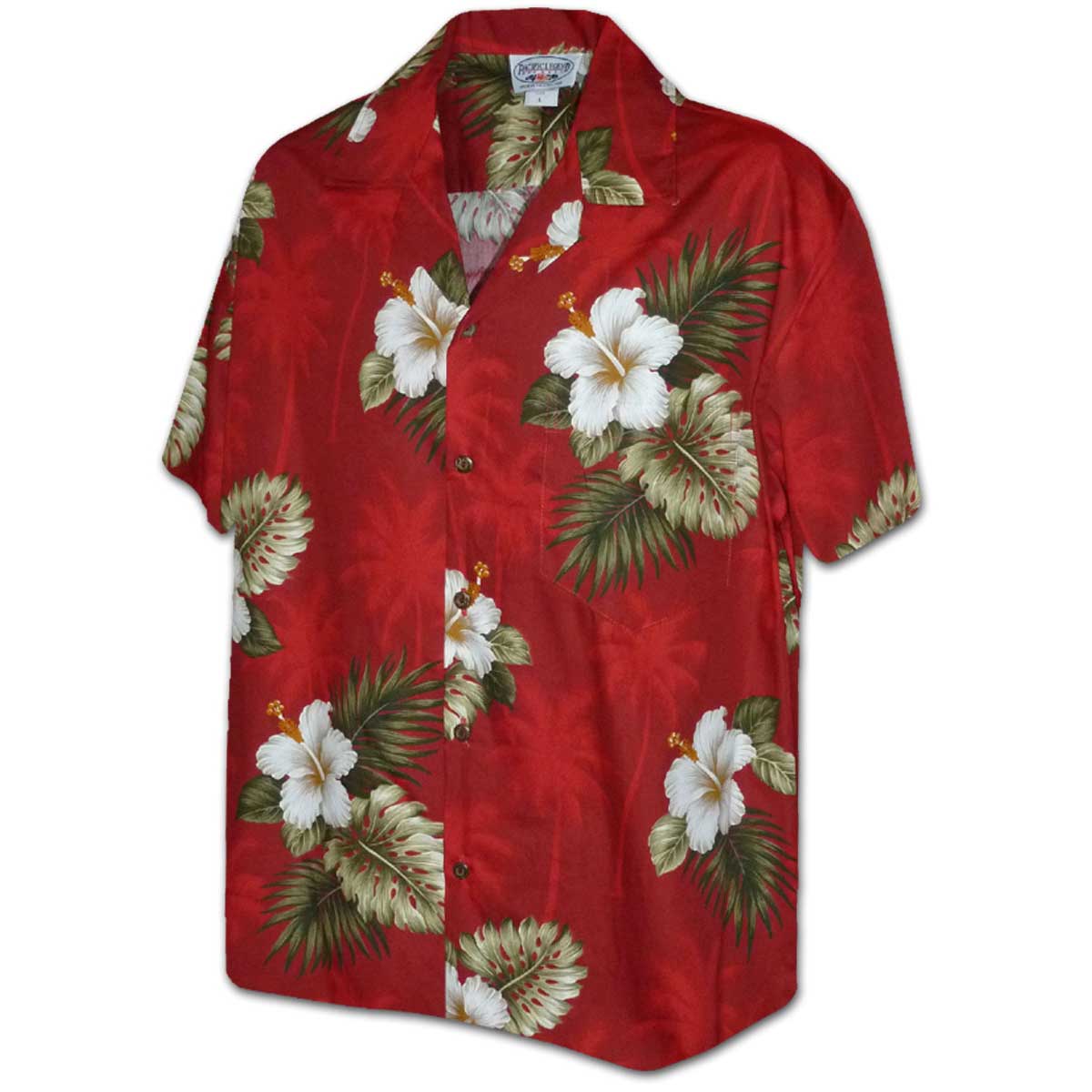 Pacific Legend White Hibiscus Ladies Hawaiian Shirts Red