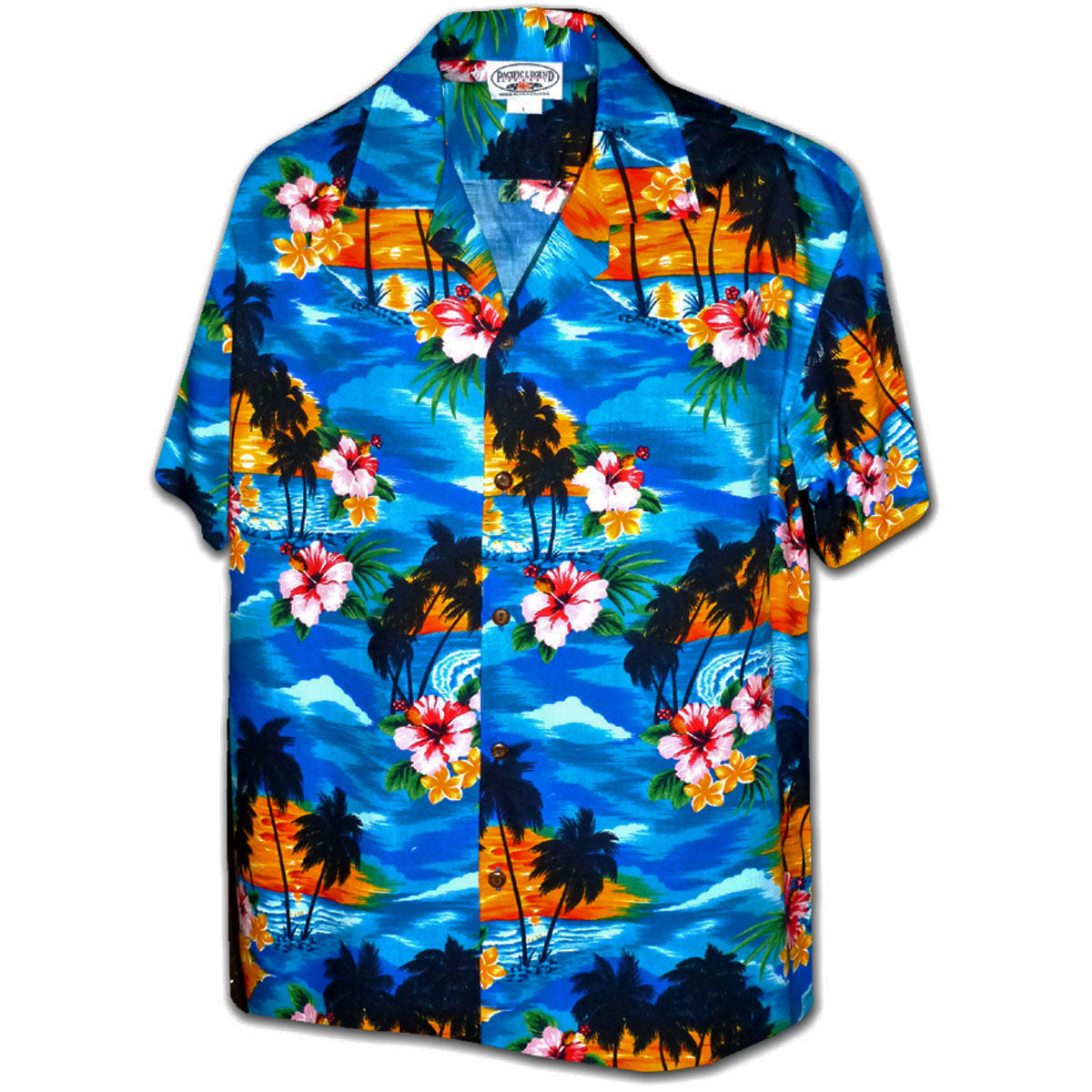 Pacific Legend Hibiscus Blue Cotton Men's Hawaiian Shirt , 4XL