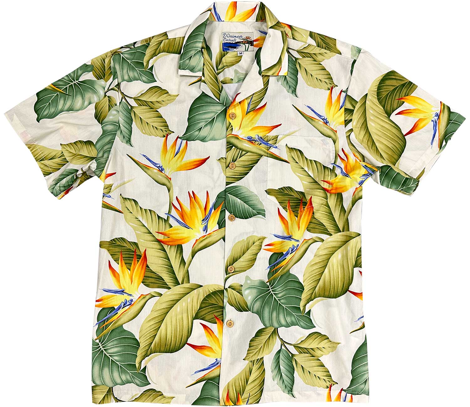 Waimea Casuals Airbrush Birds of Paradise - Cream | Aloha Shirt Shop 