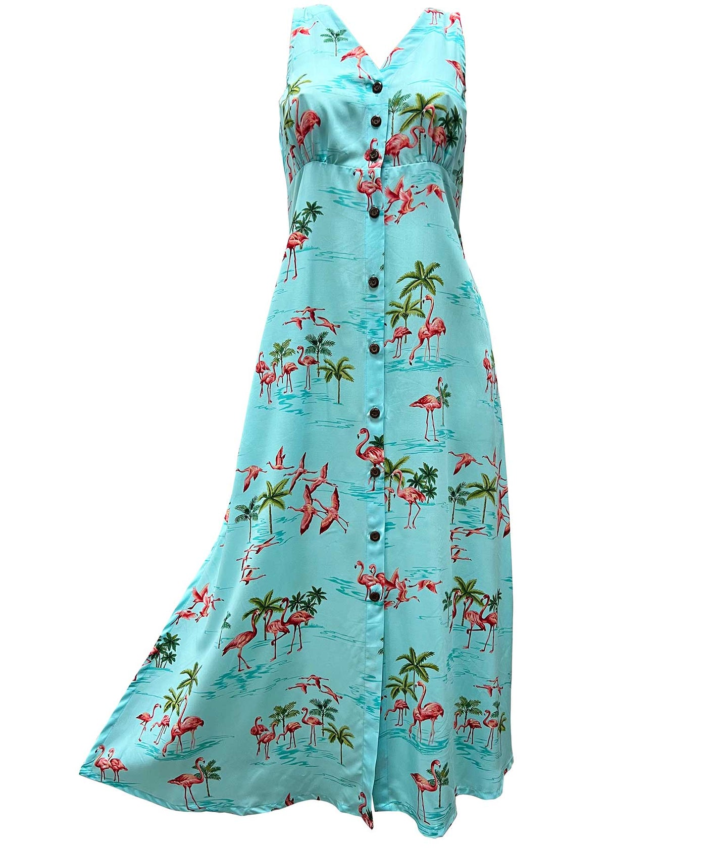 Fine Flamingos Lagoon Button Front Long Dress