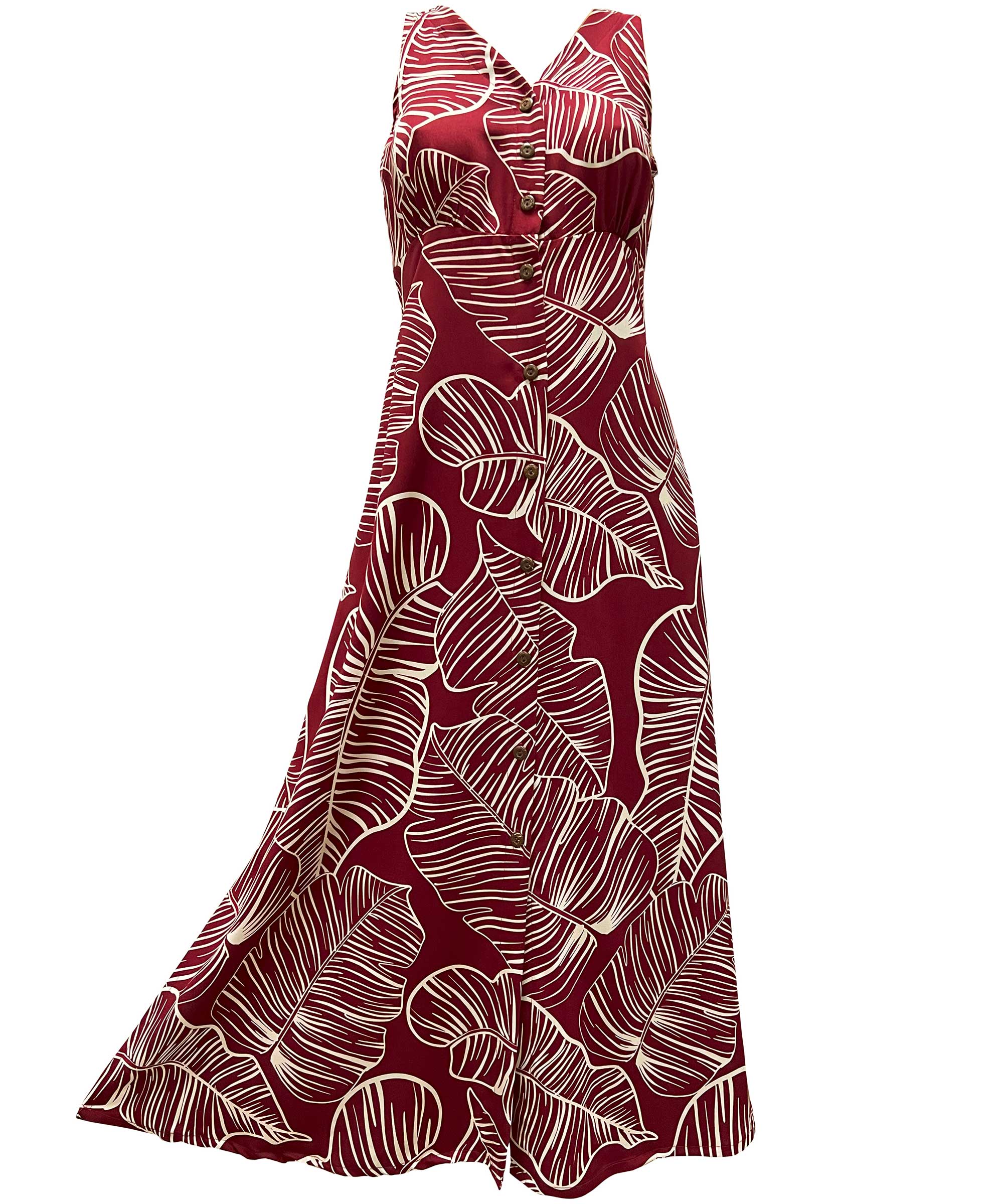 Taro Leaf Red Button Front Long Dress – Aloha Shirt Shop