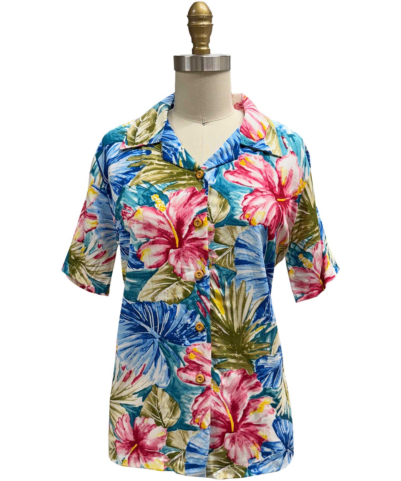 Ladies Painted Hibiscus Jade Camp Shirt