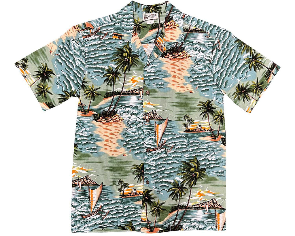 Aloha Republic Diamond Head Dusk Blue Hawaiian Shirt X-Large