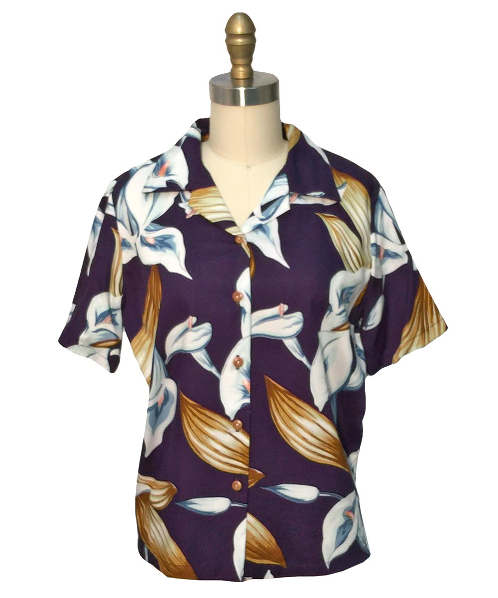 Paradise Found Ladies Calla Lily Purple Camp Shirt | Aloha Shirt Shop