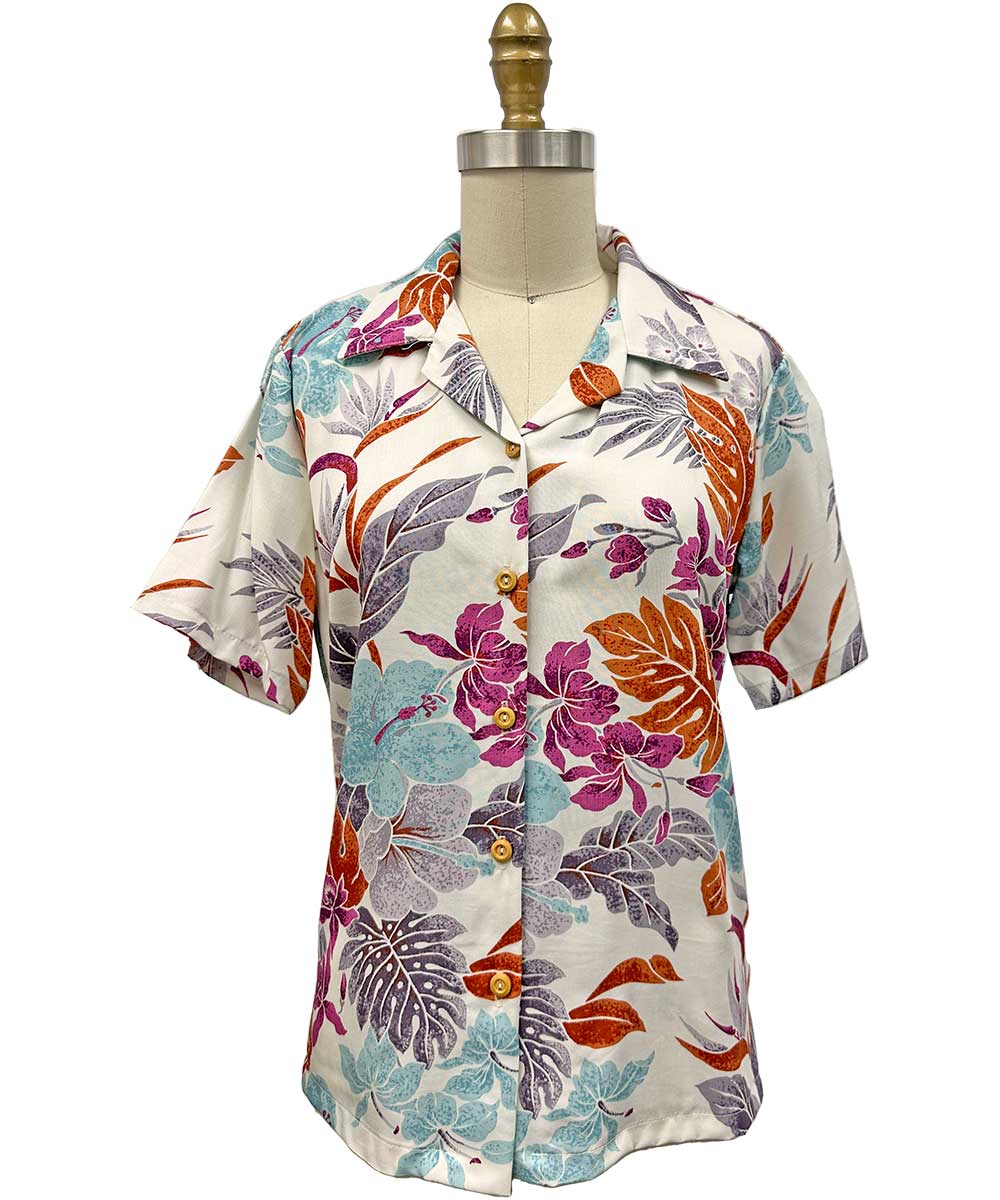 Paradise Found Ladies Hilo Camp Shirt - White | Aloha Shirt Shop